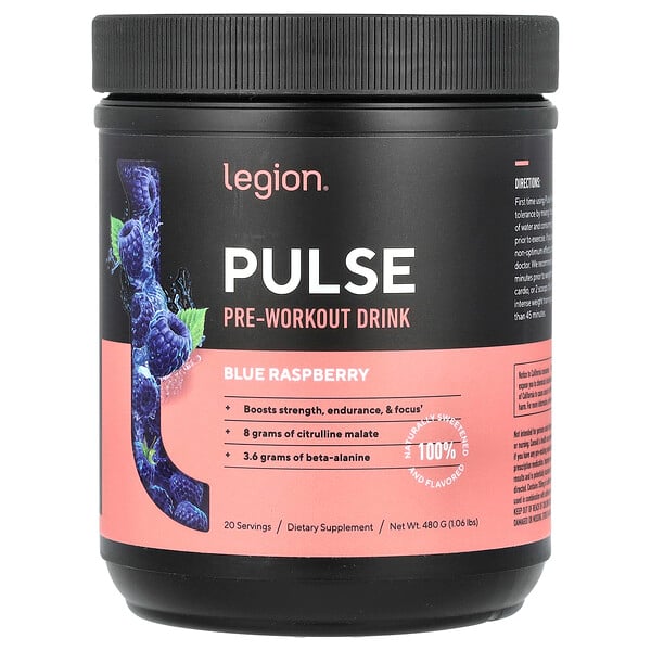 Pulse, Pre-Workout Drink, Blue Raspberry , 1.06 lbs (480 g) Legion Athletics