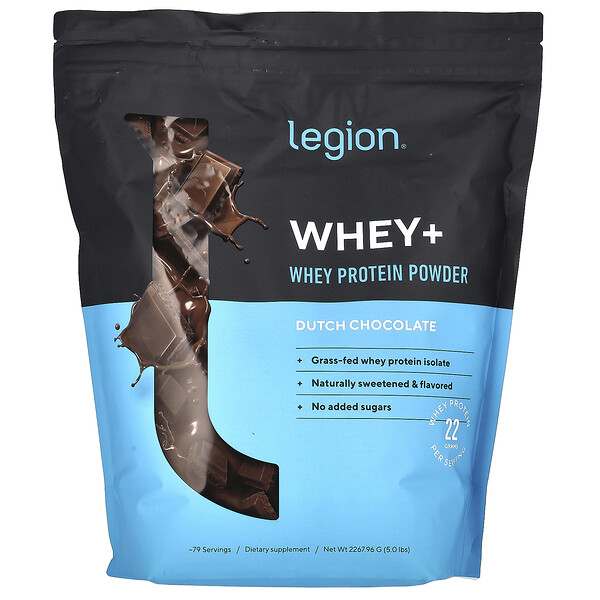 Whey+, Whey Protein Powder, Dutch Chocolate, 5 lbs (2267.96 g) Legion Athletics
