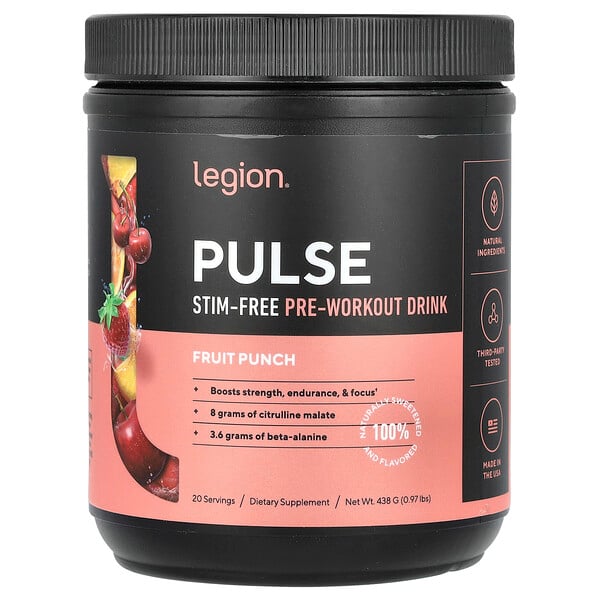 Pulse, Stim-Free Pre-Workout Drink, Fruit Punch, 0.97 lbs (438 g) Legion Athletics