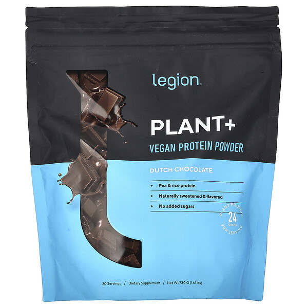 Plant+, Vegan Protein Powder, Dutch Chocolate, 1.61 lbs (730 g) Legion Athletics