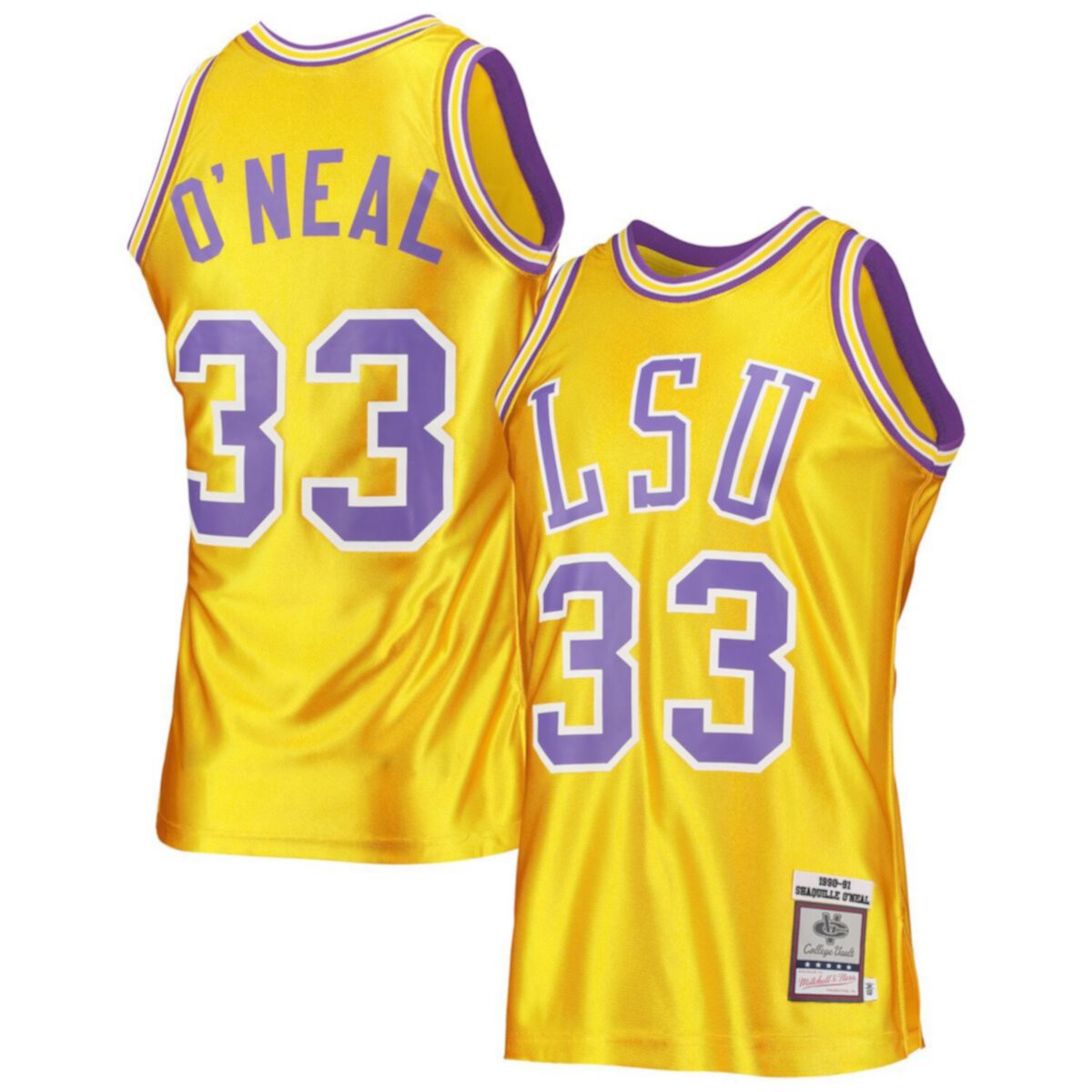 Мужская Футболка Mitchell & Ness Shaquille O'Neal Gold LSU Tigers 1990/91 Аутентичная Ретро College Mitchell & Ness