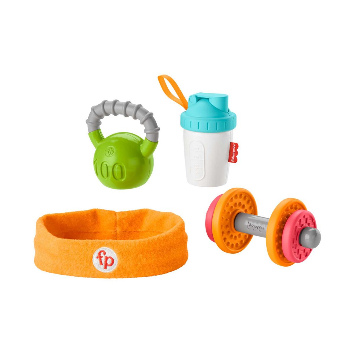 Fisher-Price Baby Biceps Gym-Themed Infant Toys 4-Piece Set with Teething & Rattle Fisher-Price