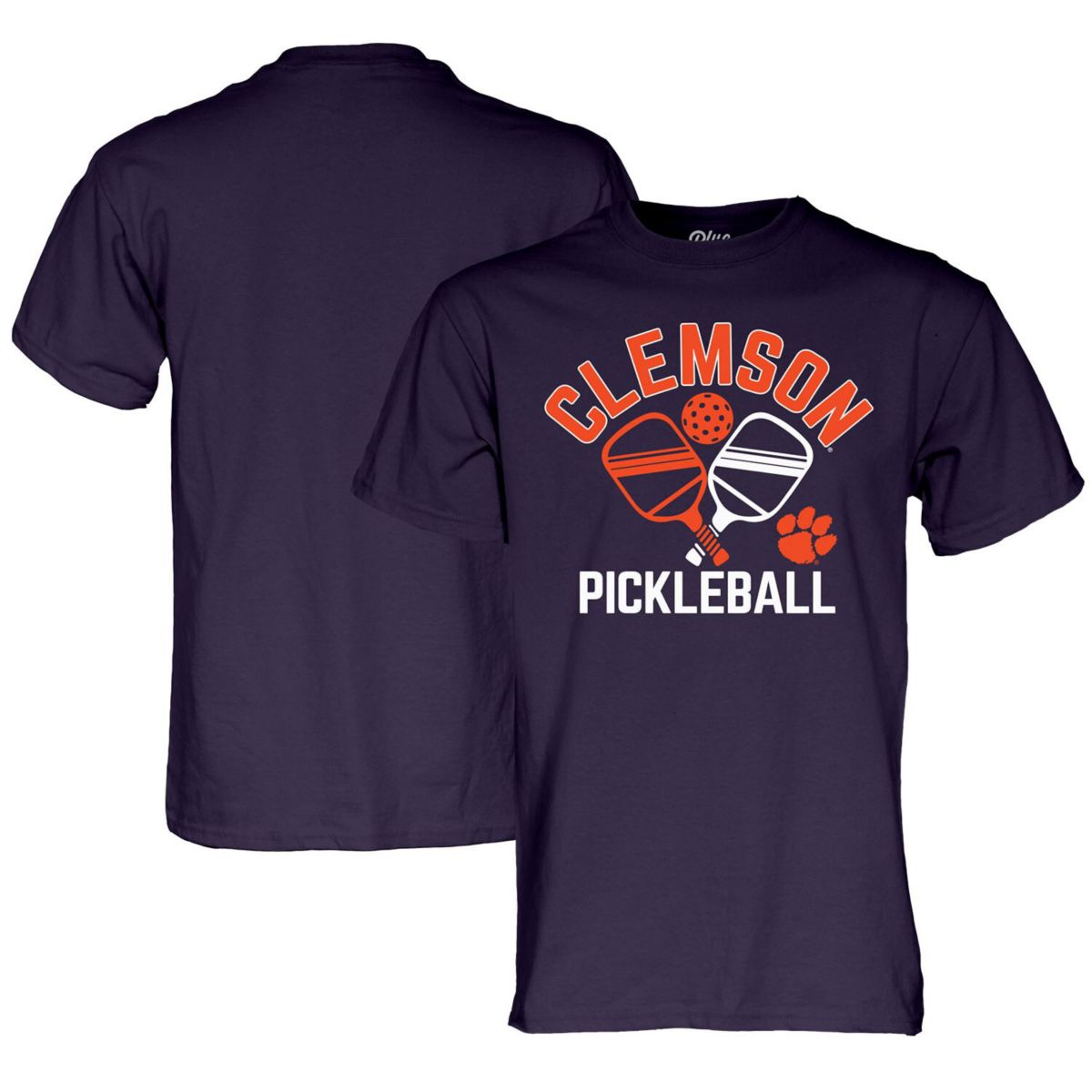 Men's Blue 84  Purple Clemson Tigers Pickleball Crossed Paddles T-Shirt Blue 84