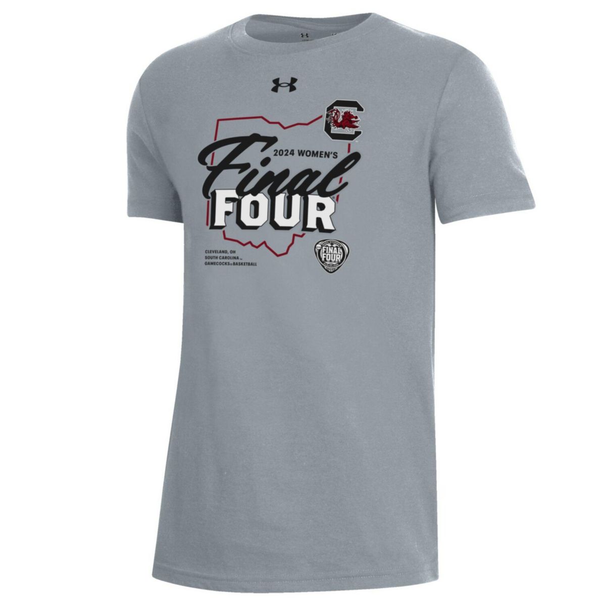 Youth Under Armour Heather Gray South Carolina Gamecocks 2024 NCAA Women's Basketball Tournament March Madness Final Four Locker Room T-Shirt Under Armour