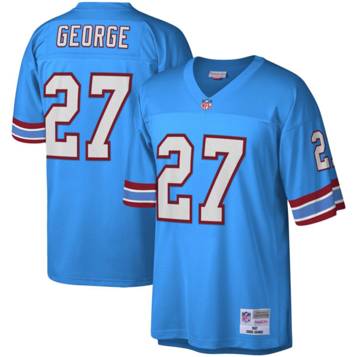 Мужская Футболка Mitchell & Ness Eddie George Light Blue Houston Oilers Legacy Replica Jersey Mitchell & Ness