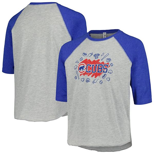 Youth Soft as a Grape Heather Gray Chicago Cubs Raglan 3/4 Sleeve T-Shirt Soft As A Grape