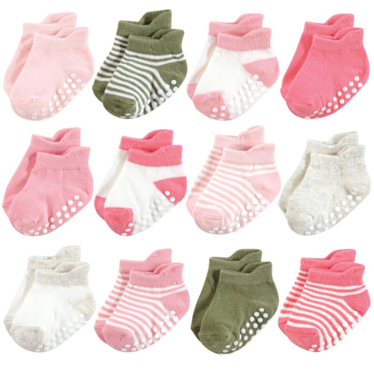 Носки Hudson Baby Для девочек Non-Skid No-Show, Розовые и Зелёные Hudson Baby