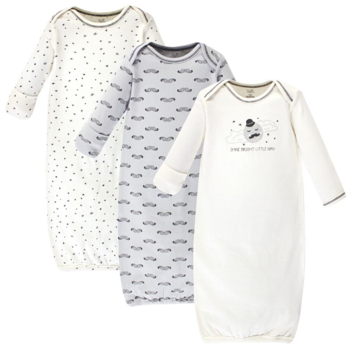 Baby Boy Organic Cotton Long-Sleeve Gowns 3pk, Mr. Moon Touched by Nature