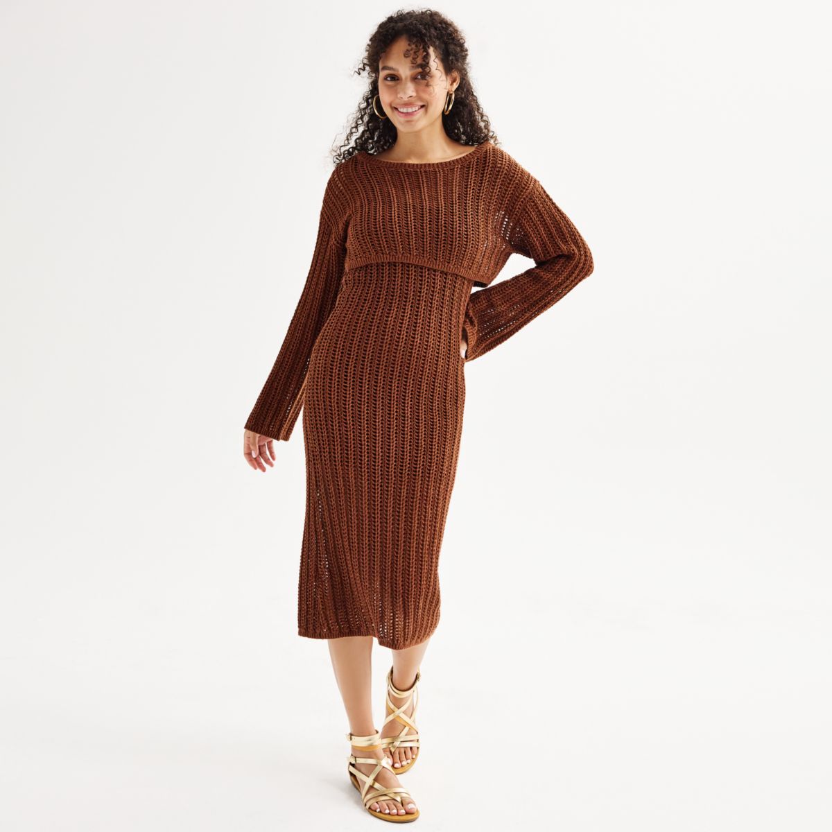 Juniors' SO® Crochet Lurex Stitch Dress & Shrug Set SO