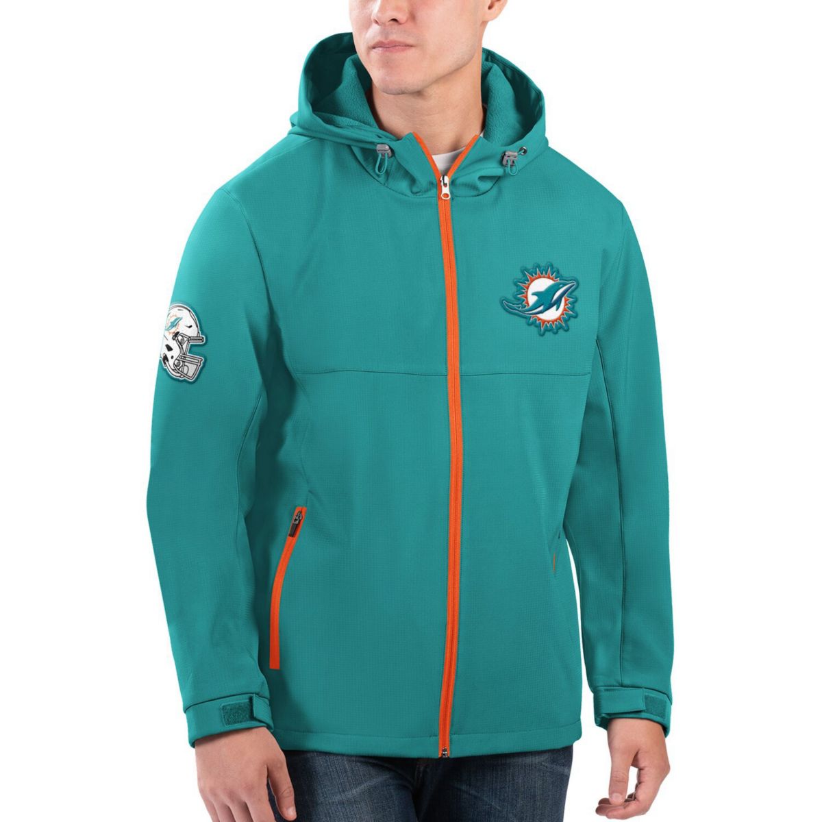 Мужская Куртка G-III Sports by Carl Banks Aqua Miami Dolphins Soft Shell Полная Молния С Капюшоном In The Style