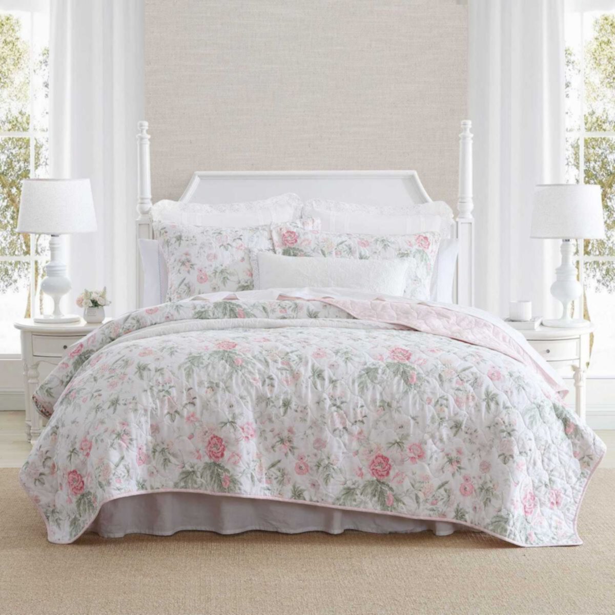 Laura Ashley Breezy Floral Pink Quilt Set Laura Ashley