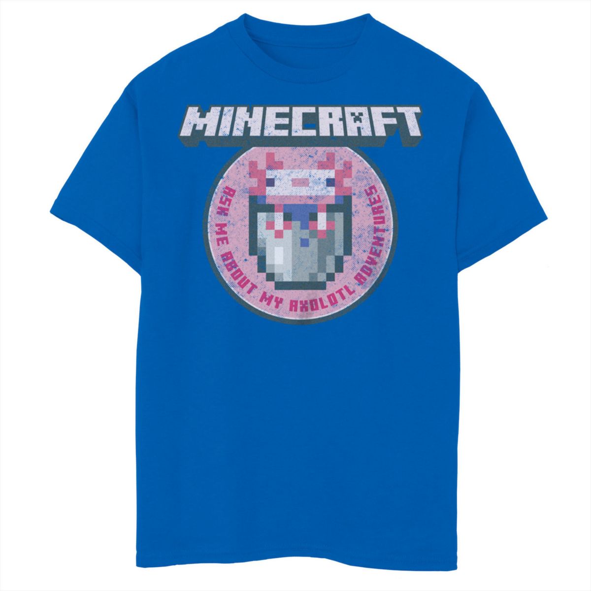 Джерси Minecraft Для мальчиков 8-20 Ask Me About My Axolotl Adventures Badge Graphic Tee Minecraft