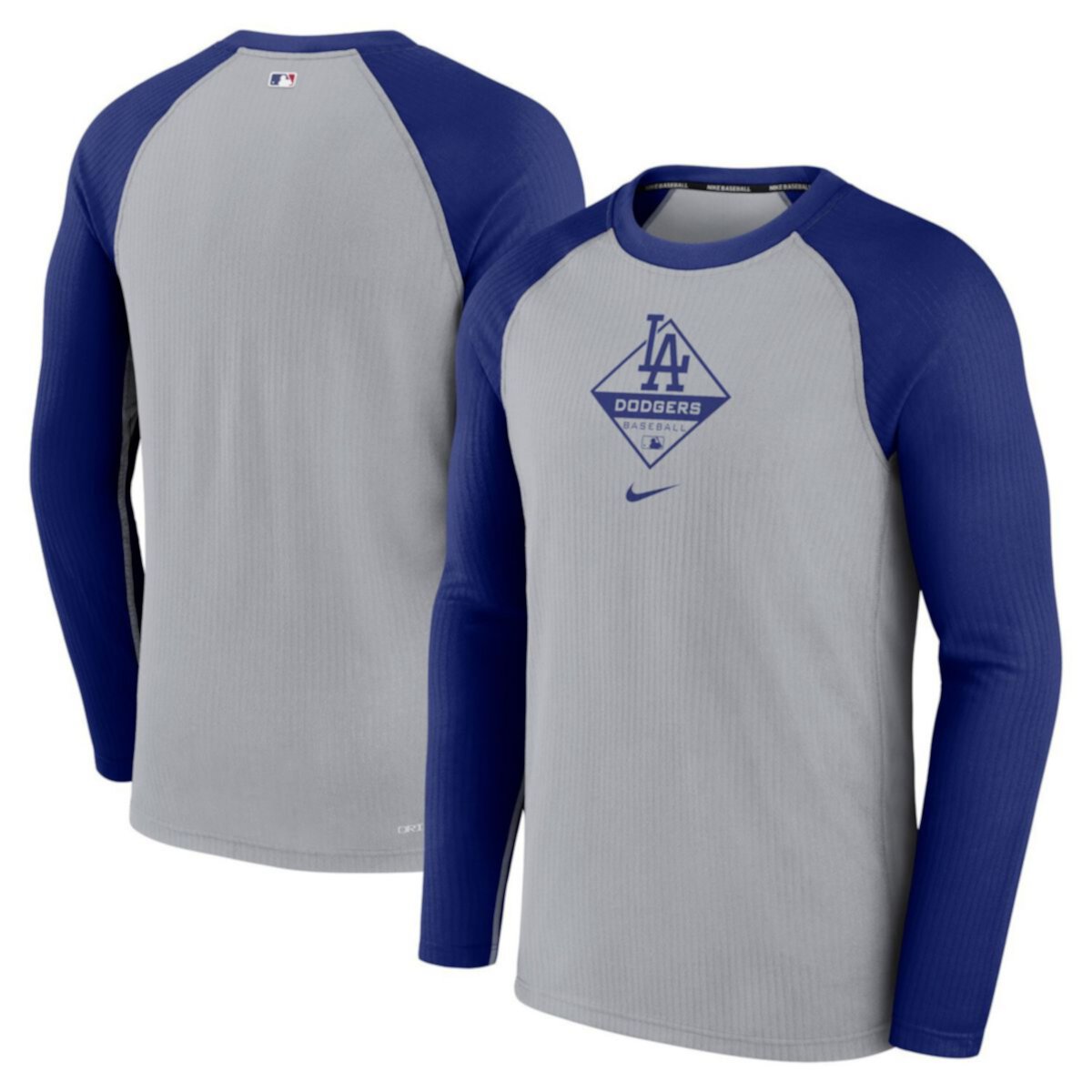 Men's Nike Gray/Royal Los Angeles Dodgers Authentic Collection Raglan Performance Long Sleeve T-Shirt Nitro USA