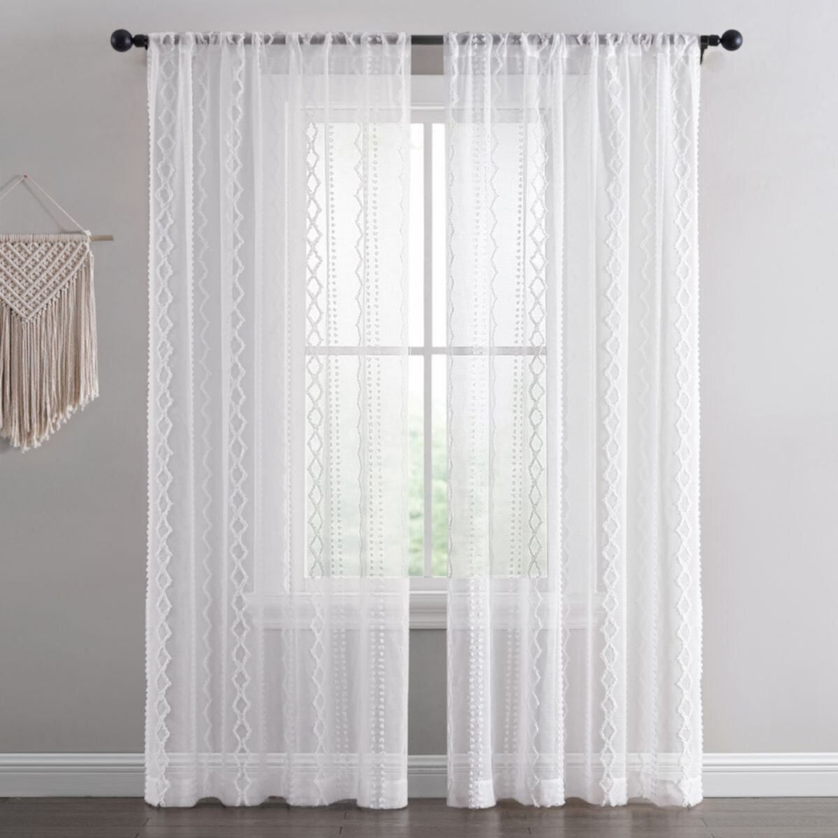 B. Smith Ronin Tufted Embroidered Semi Sheer Window Curtain Panel B. Smith