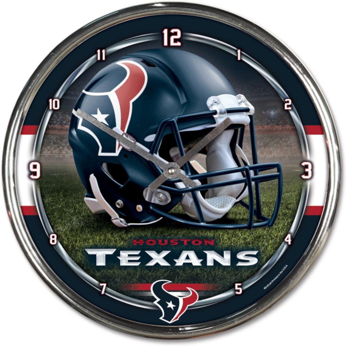 Настенные часы Houston Texans с хромированной рамкой, диаметр 30 см, кварцевый механизм Unbranded