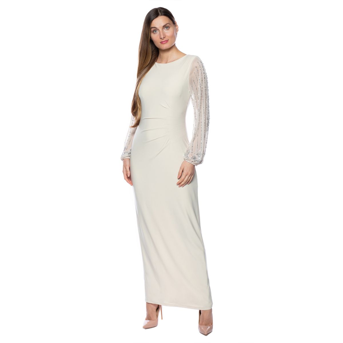 Women's Marina Sheer Beaded Long Sleeve Maxi Dress MARINA