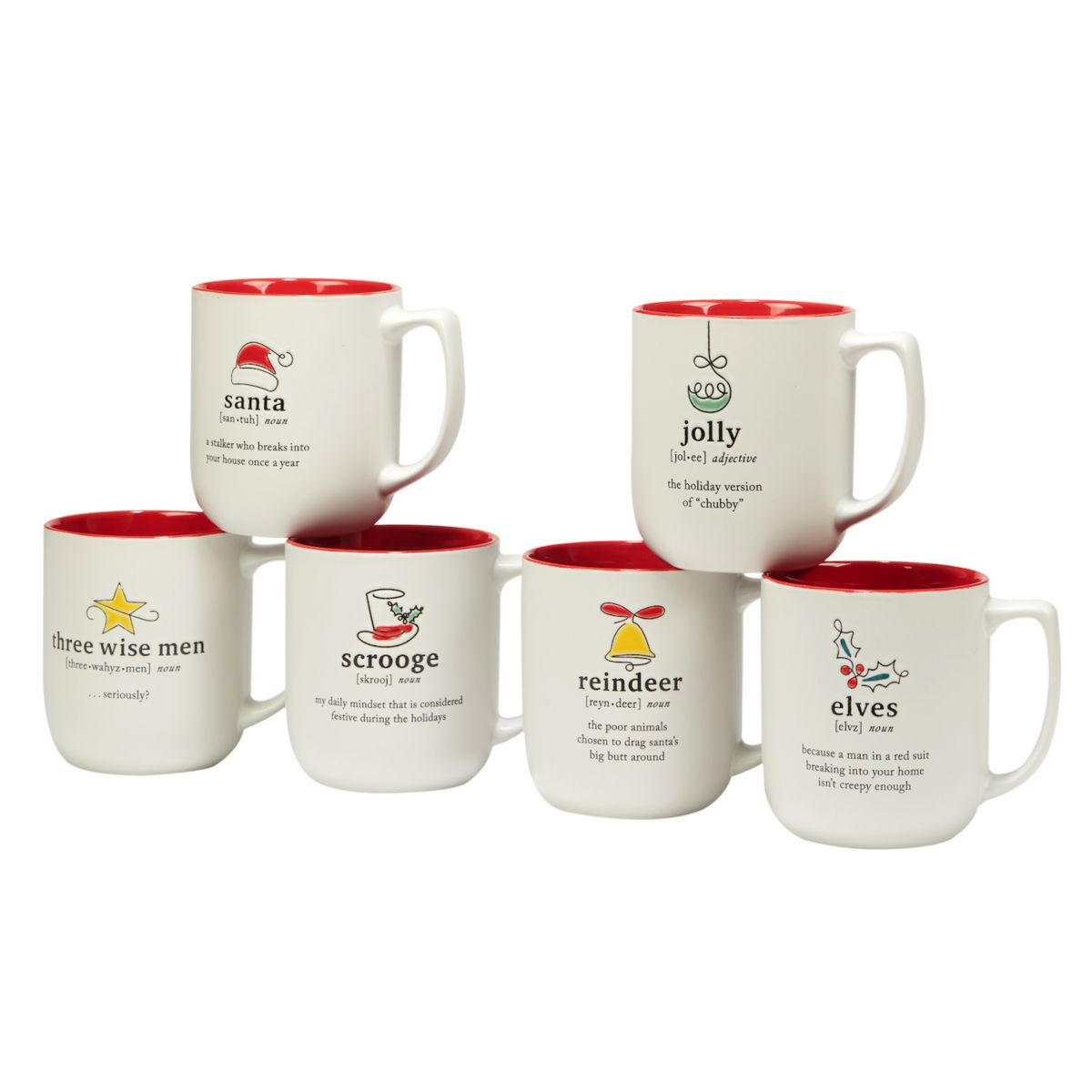 Certified International Christmas Fun Red Mugs 6-Piece Certified International