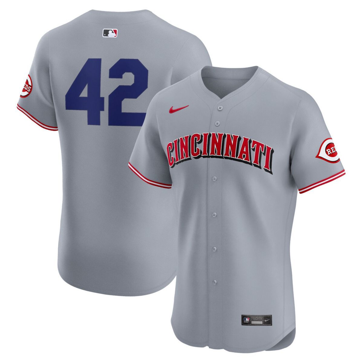 Men's Nike Gray Cincinnati Reds Road 2024 Jackie Robinson Day Elite Jersey Nitro USA