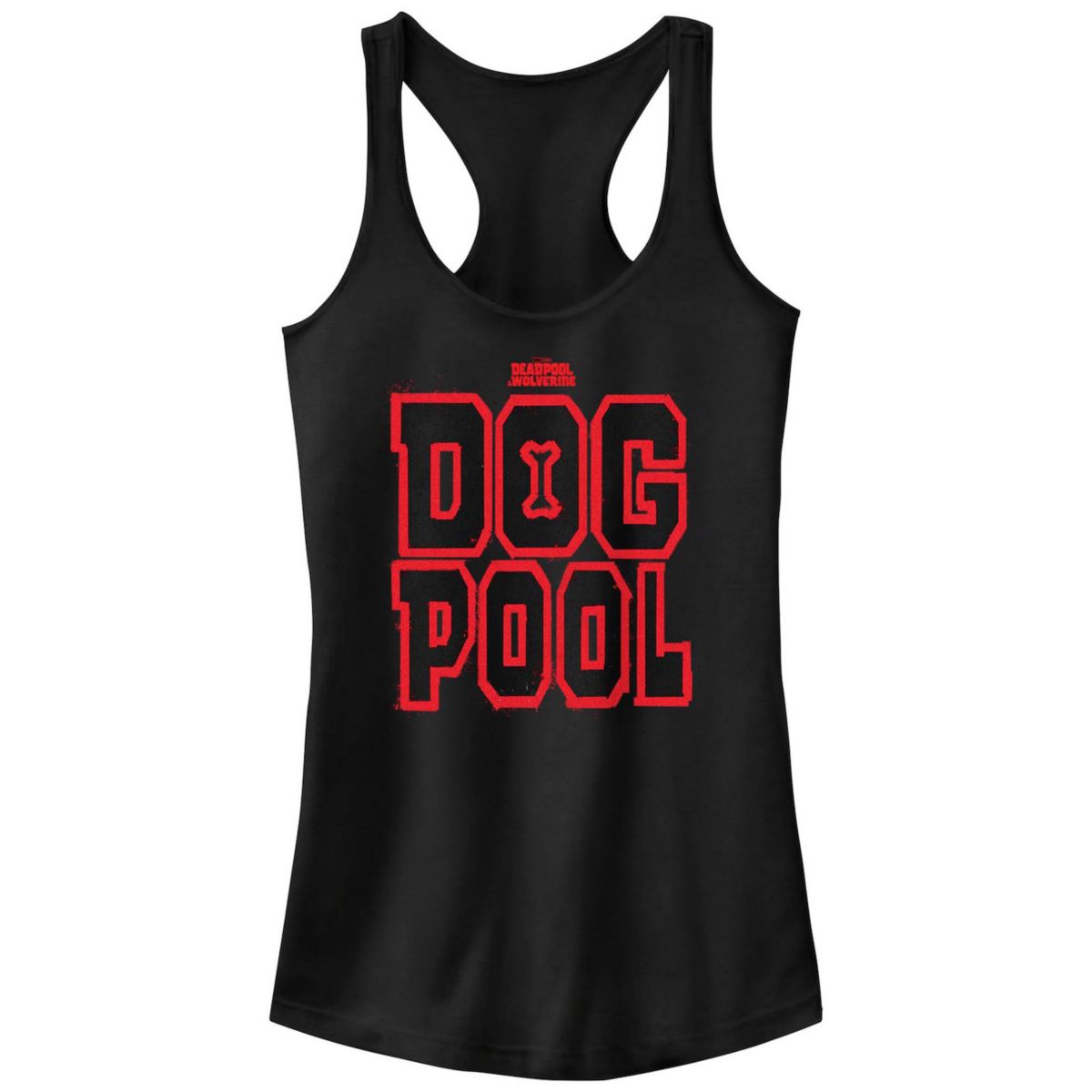 Juniors' Marvel Deadpool And Wolverine Dogpool Bone Letters Graphic Racerback Tank Top Marvel