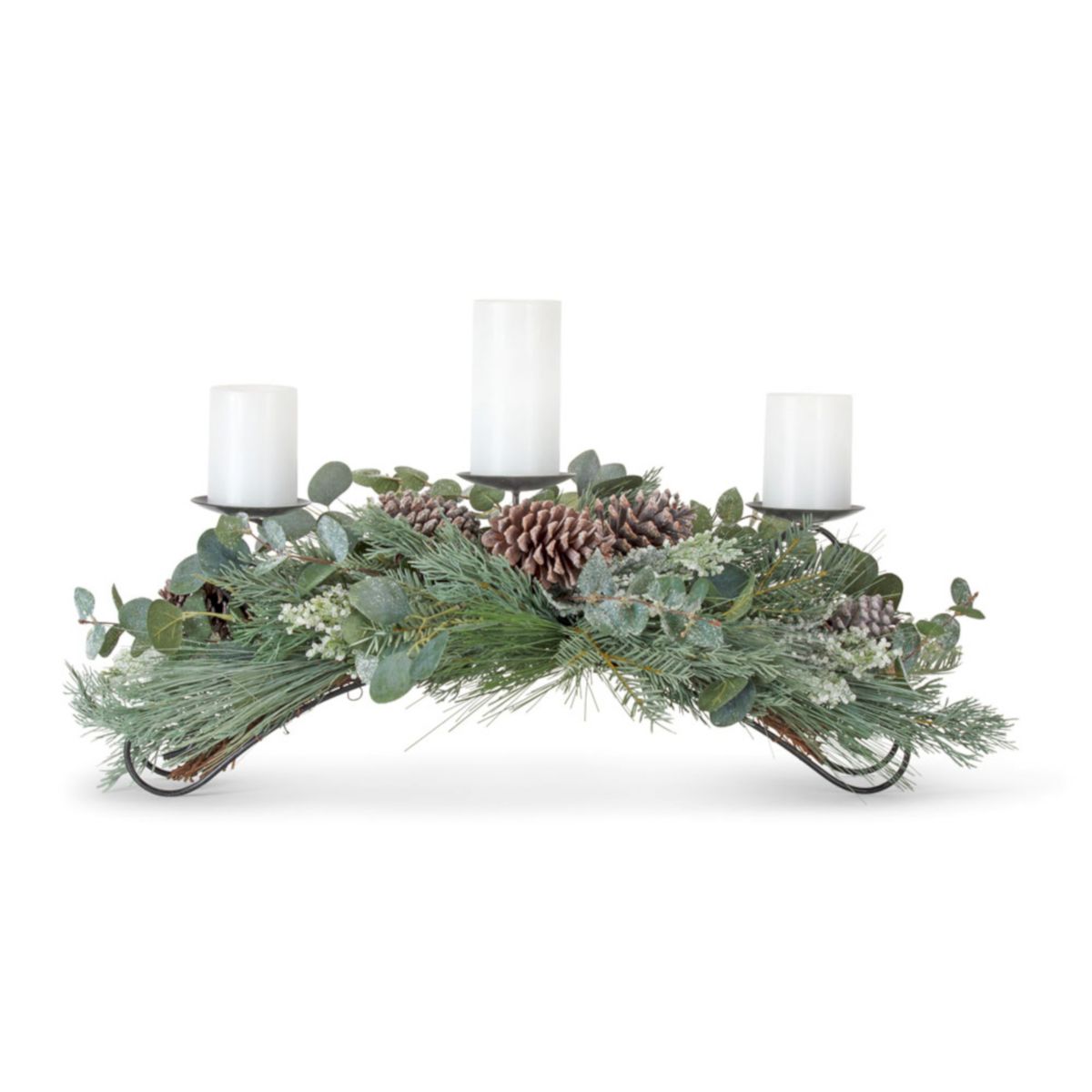 31&#34; Green Pine and Eucalyptus Christmas Candle Holder Centerpiece Contemporary Home Living