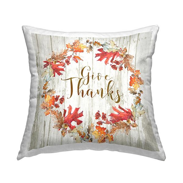 Stupell Home Decor Rustic Give Thanks Autumn Wreath Throw Pillow Stupell Home Decor