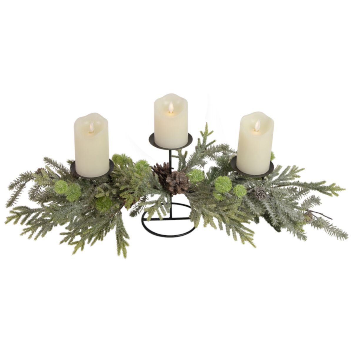 26&#34; Triple Candle Holder with Frosted Foliage and Pine Cones Christmas Decor Christmas Central