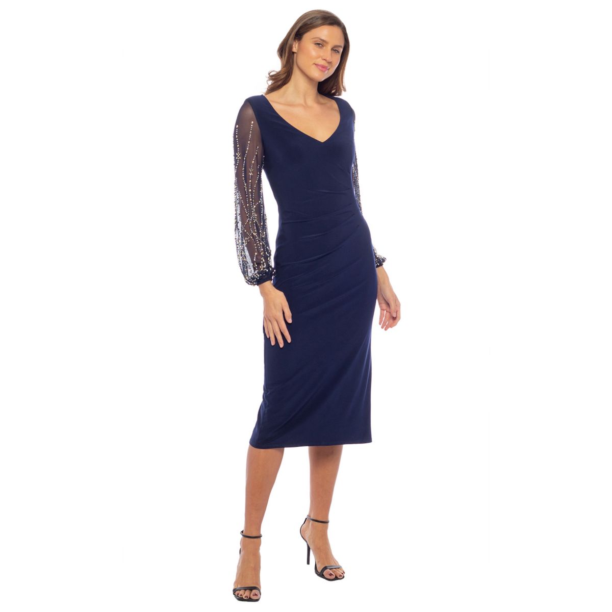 Women's Marina V-Neck Beaded Sleeve Midi Dress MARINA