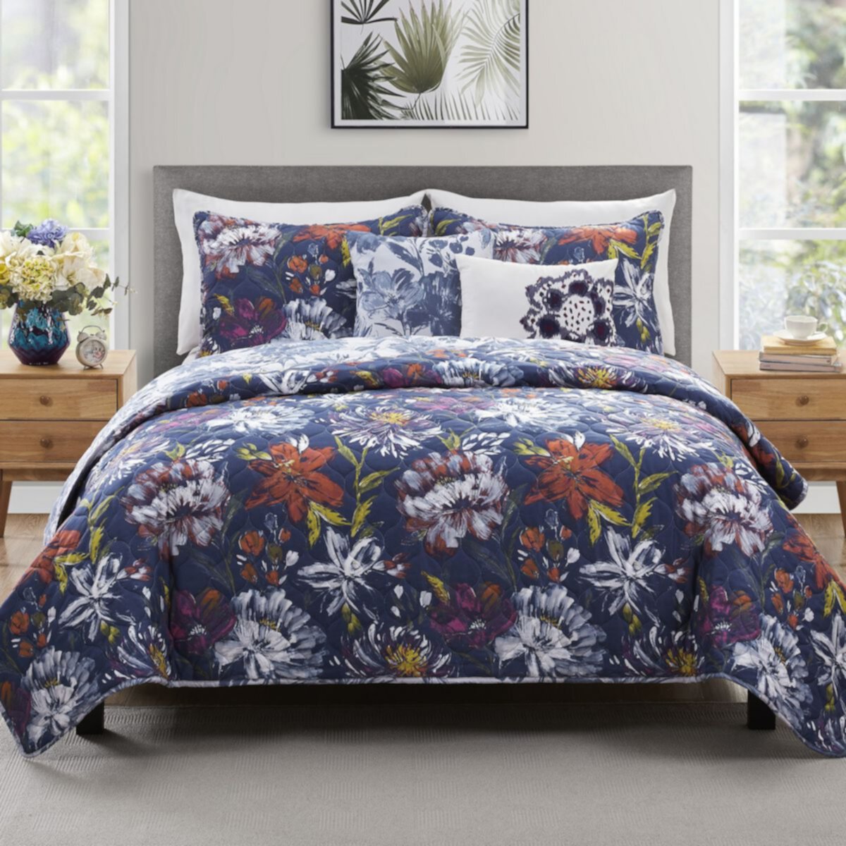 VCNY Home Danny 5-Piece Blue Floral Reversible Quilt Set VCNY HOME