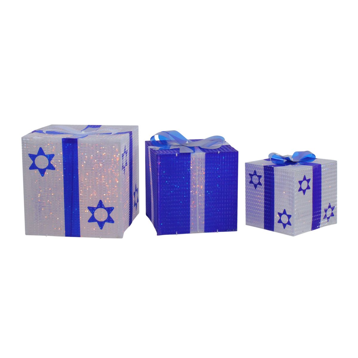 Northlight 3-Piece White and Blue Shimmering Lighted Hanukkah Gift Box Set Northlight