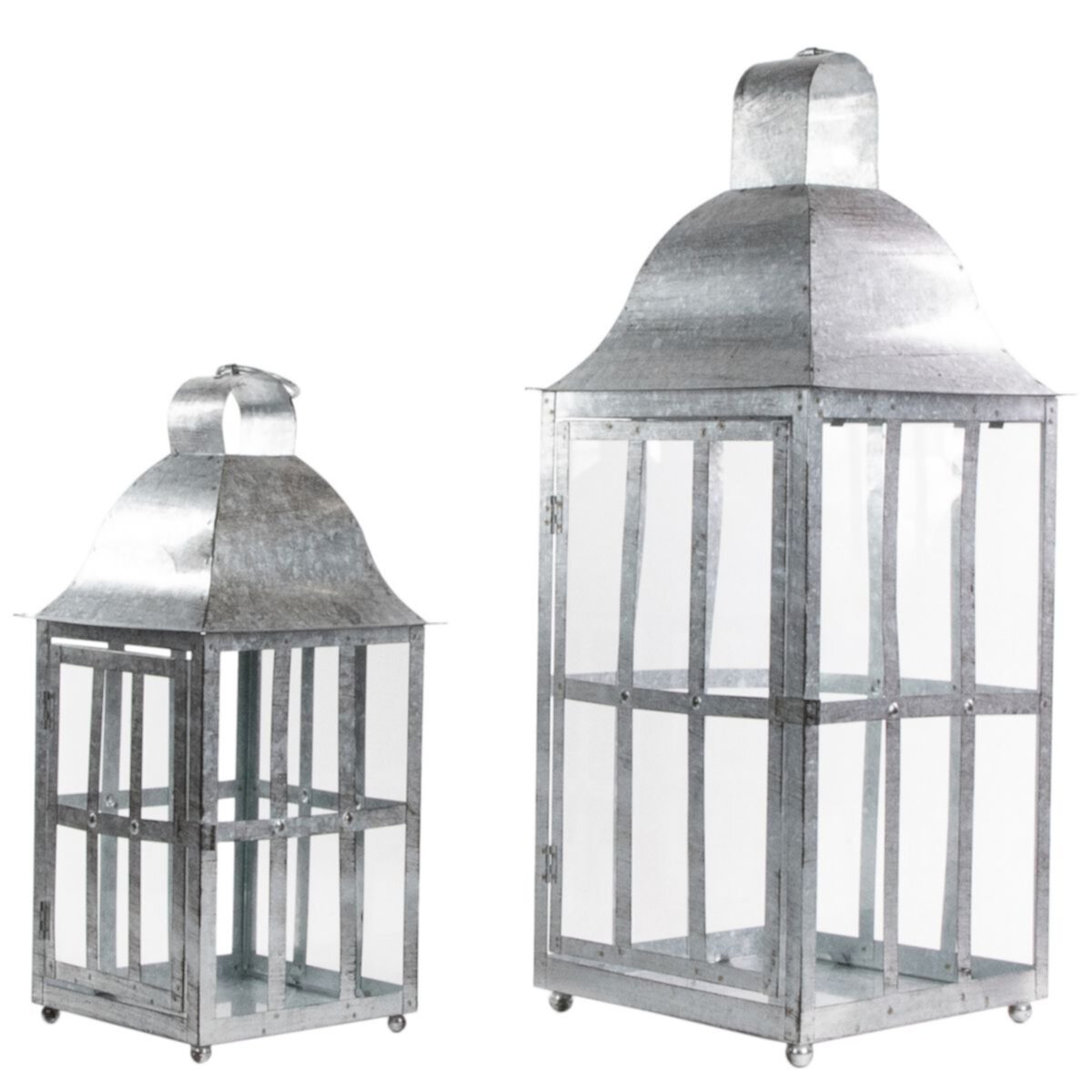 Set of 2 Distressed Galvanized Metal Candle Lanterns 23.75&#34; Christmas Central