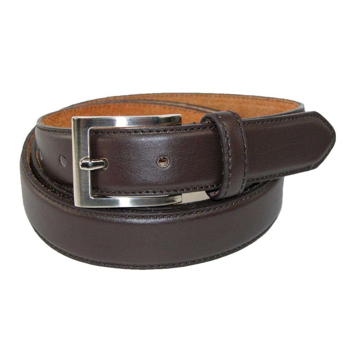 Ctm Men's Big & Tall Leather Basic Dress Belt With Silver Buckle CTM