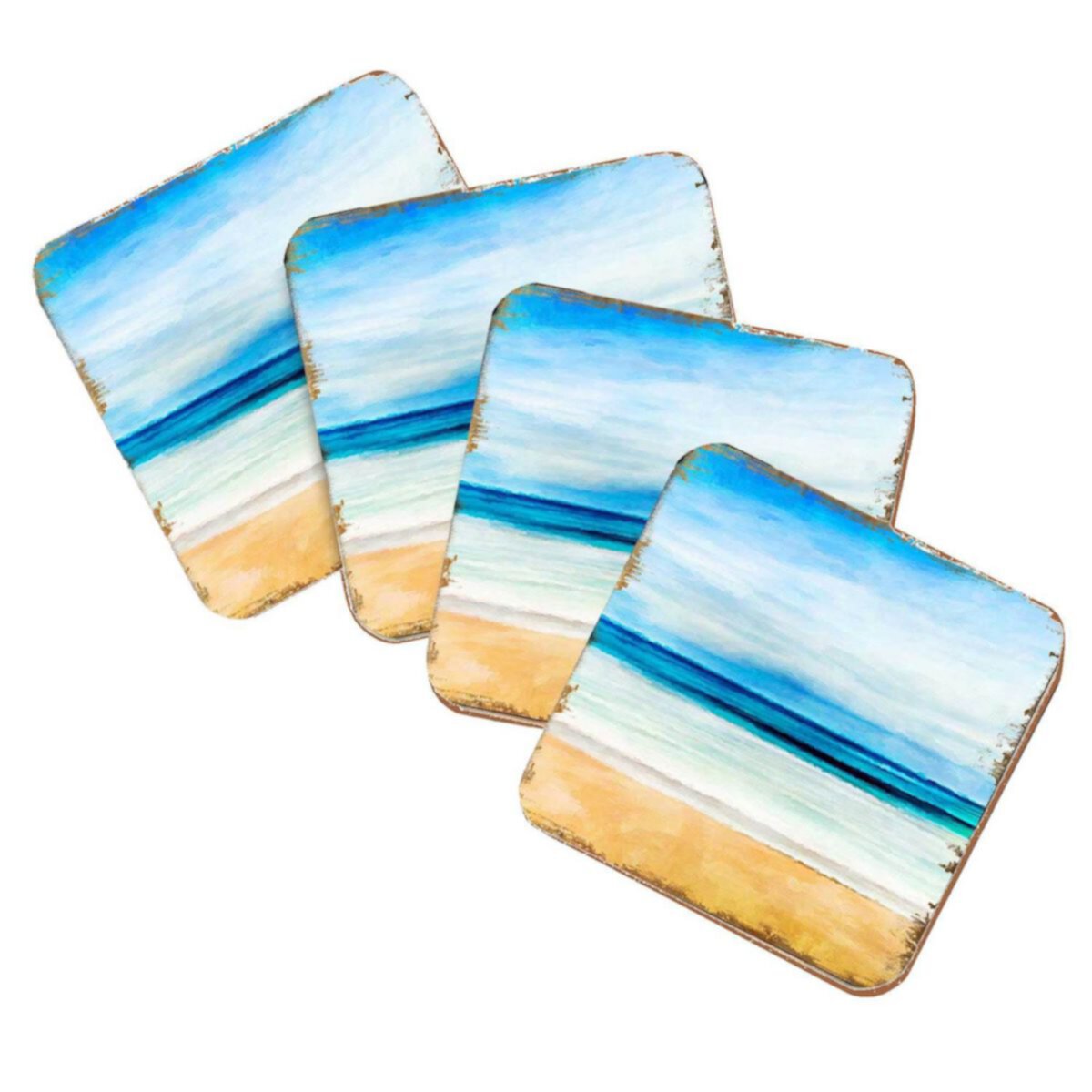 Beach Coastal Wooden Cork Coasters Gift Set of 4 by Nature Wonders Nature Wonders