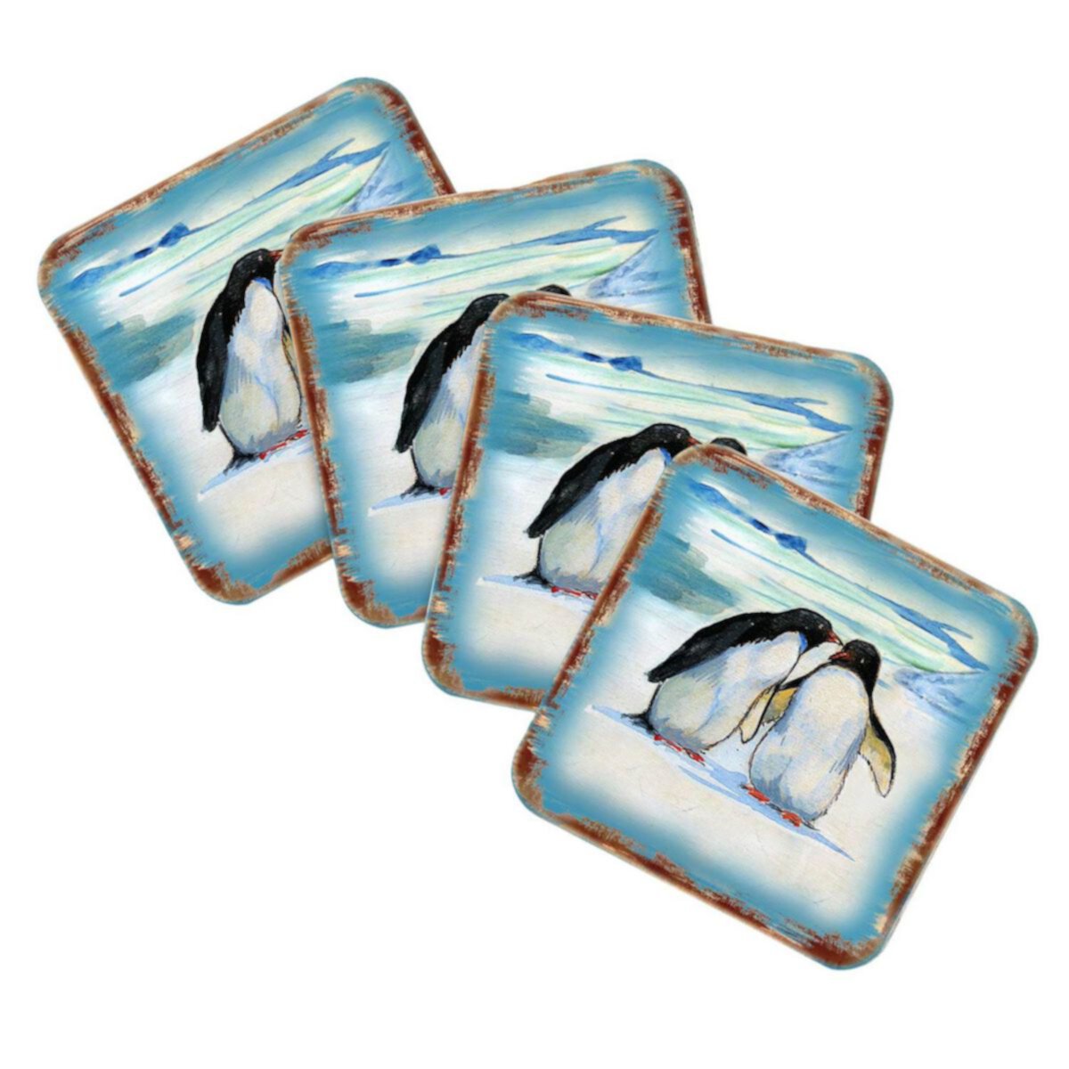 Penguins Coastal Wooden Cork Coasters Gift Set of 4 by Nature Wonders Nature Wonders