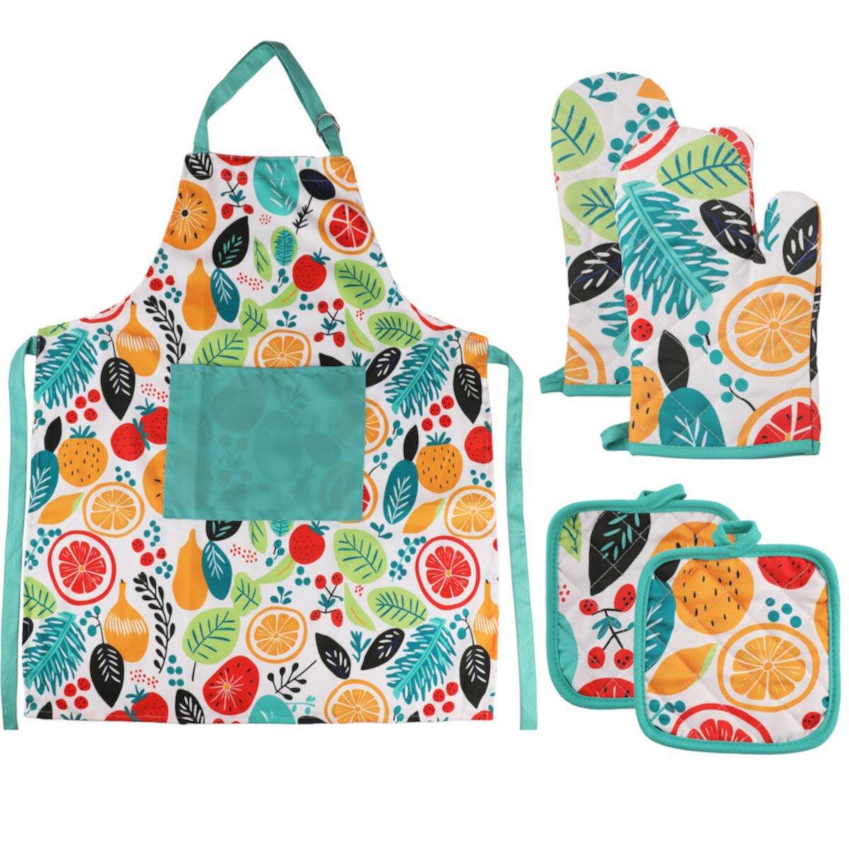 Quirky Kitchen Fruit Apron, Oven Mitt & Pot Holder Set Quirky Kitchen