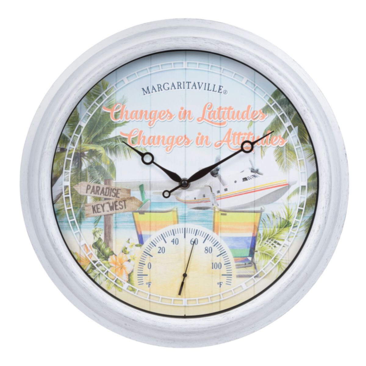 La Crosse Technology 15.75&#34; Changes in Latitudes Margaritaville Outdoor Quartz Clock with Temp La Crosse Technology