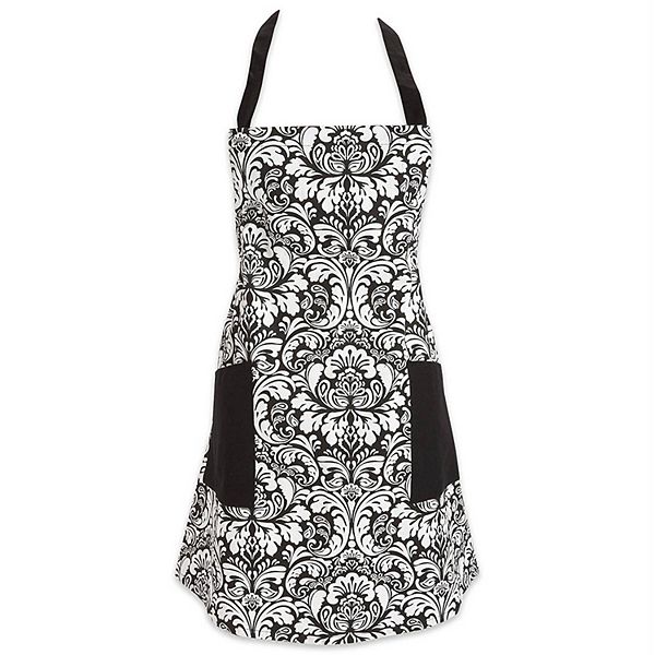 29&#34; x 37.5&#34; Black and White Damask Apron Contemporary Home Living