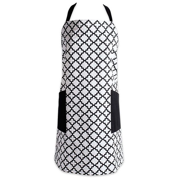 37.5&#34; Black and White Lattice Printed Chef Apron Contemporary Home Living