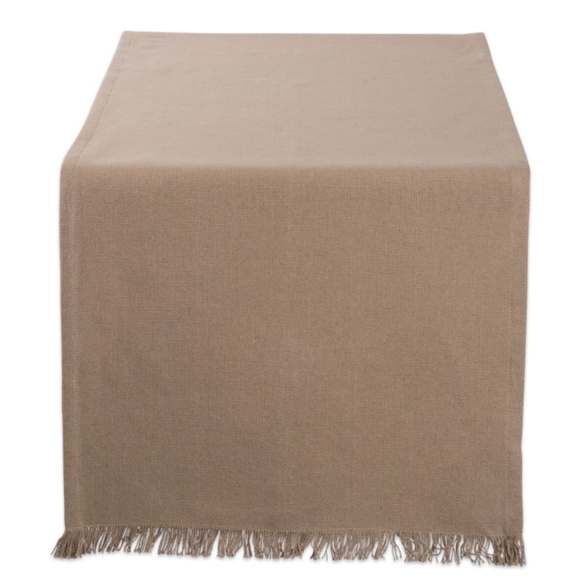 108&#34; Solid Stone Brown Fringed Table Runner Contemporary Home Living