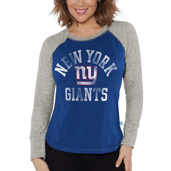 Женская Футболка G-III 4Her by Carl Banks Роял/Серый Меланж New York Giants Waffle Knit Raglan Длинный Рукав In The Style