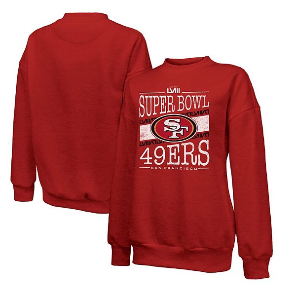 Женская Футболка Majestic Threads Scarlet San Francisco 49ers Super Bowl LVIII Primetime Tri-Blend Pullover Sweatshirt Majestic Threads