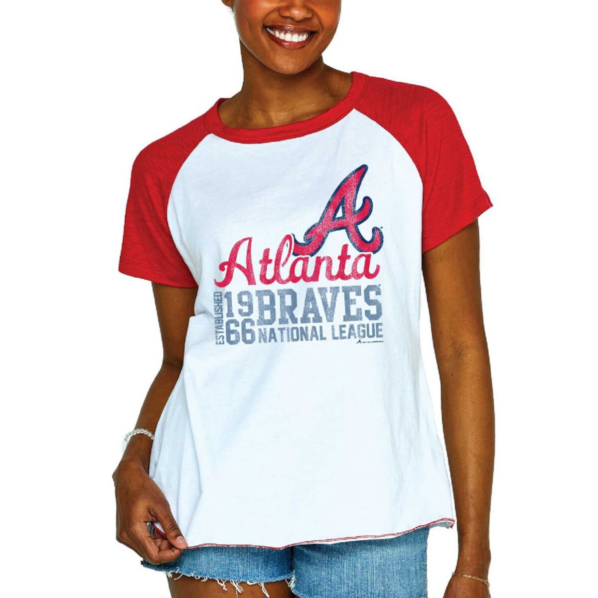 Women's Soft as a Grape White Atlanta Braves Plus Size Baseball Raglan T-Shirt Soft As A Grape