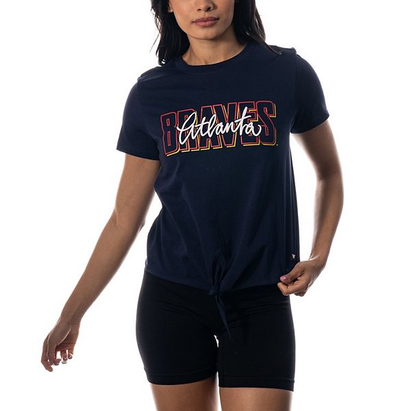 Women's The Wild Collective Navy Atlanta Braves Twist Front T-Shirt The Wild Collective