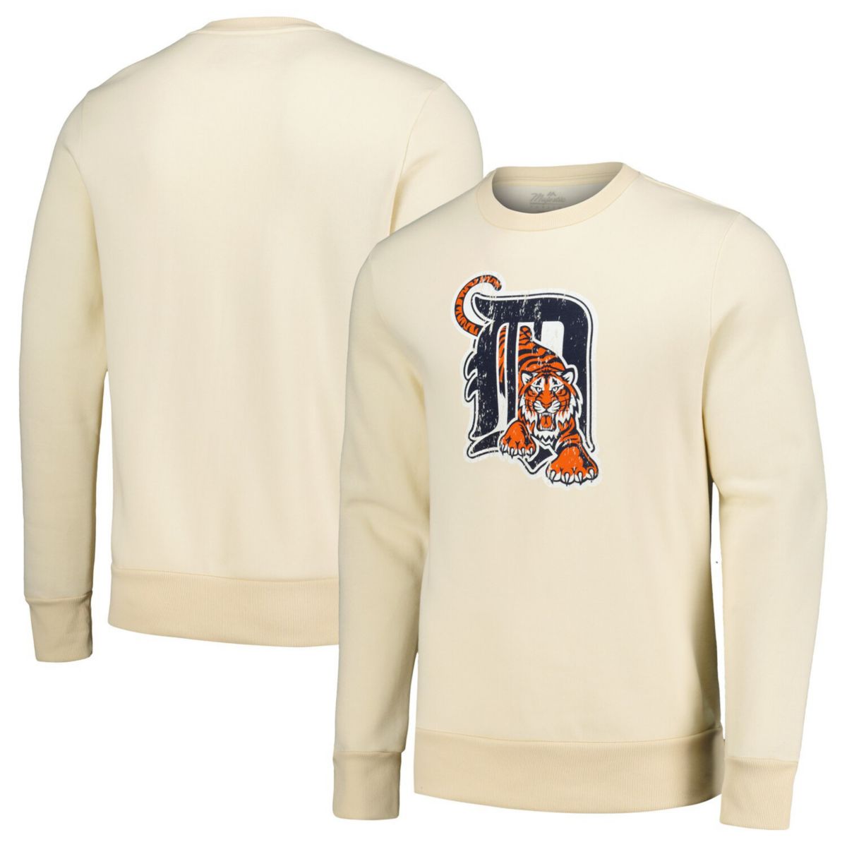 Men's Majestic Threads Oatmeal Detroit Tigers Fleece Pullover Sweatshirt Majestic Threads