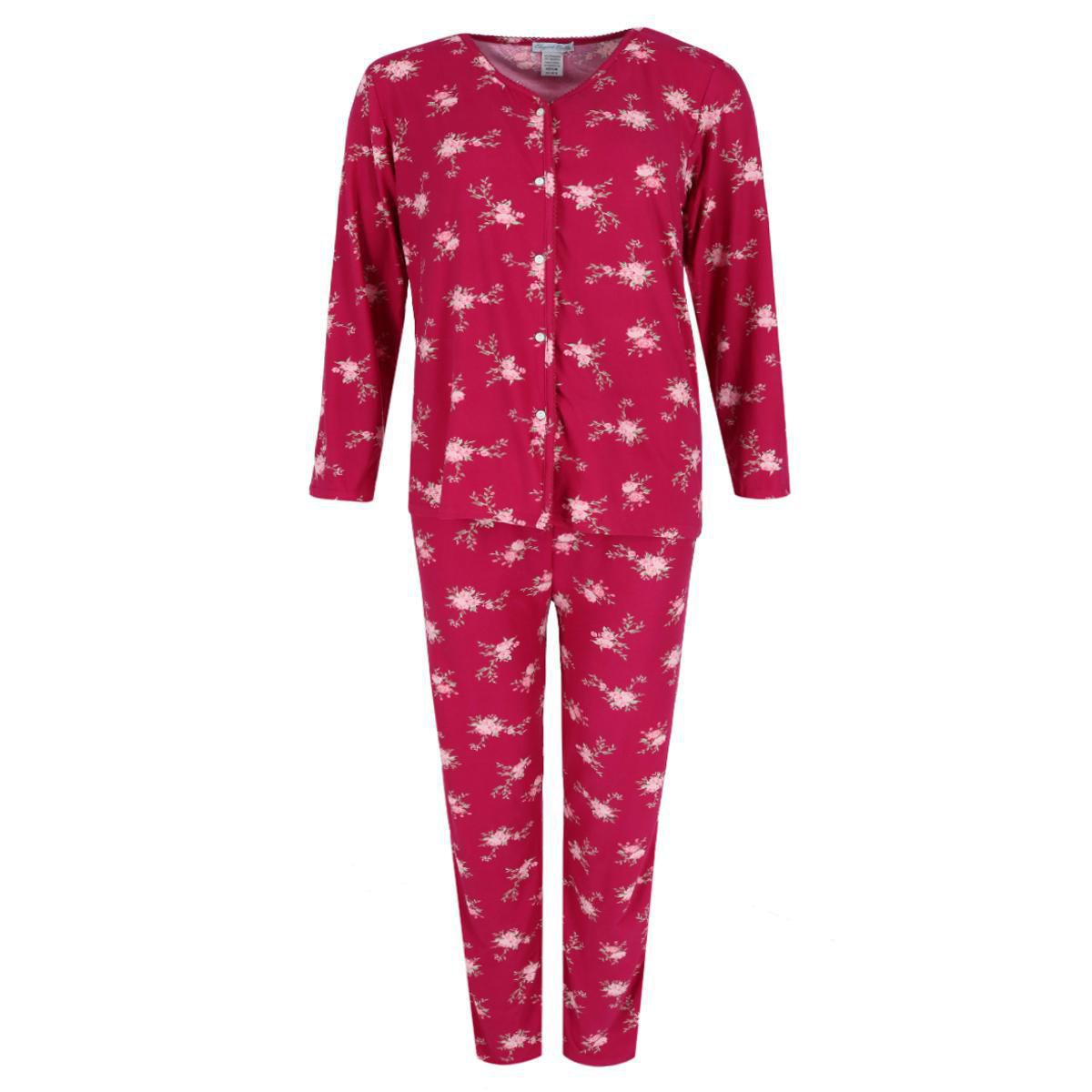 Women's Plus Size Burgundy Floral Pajama Set Elegant Emily