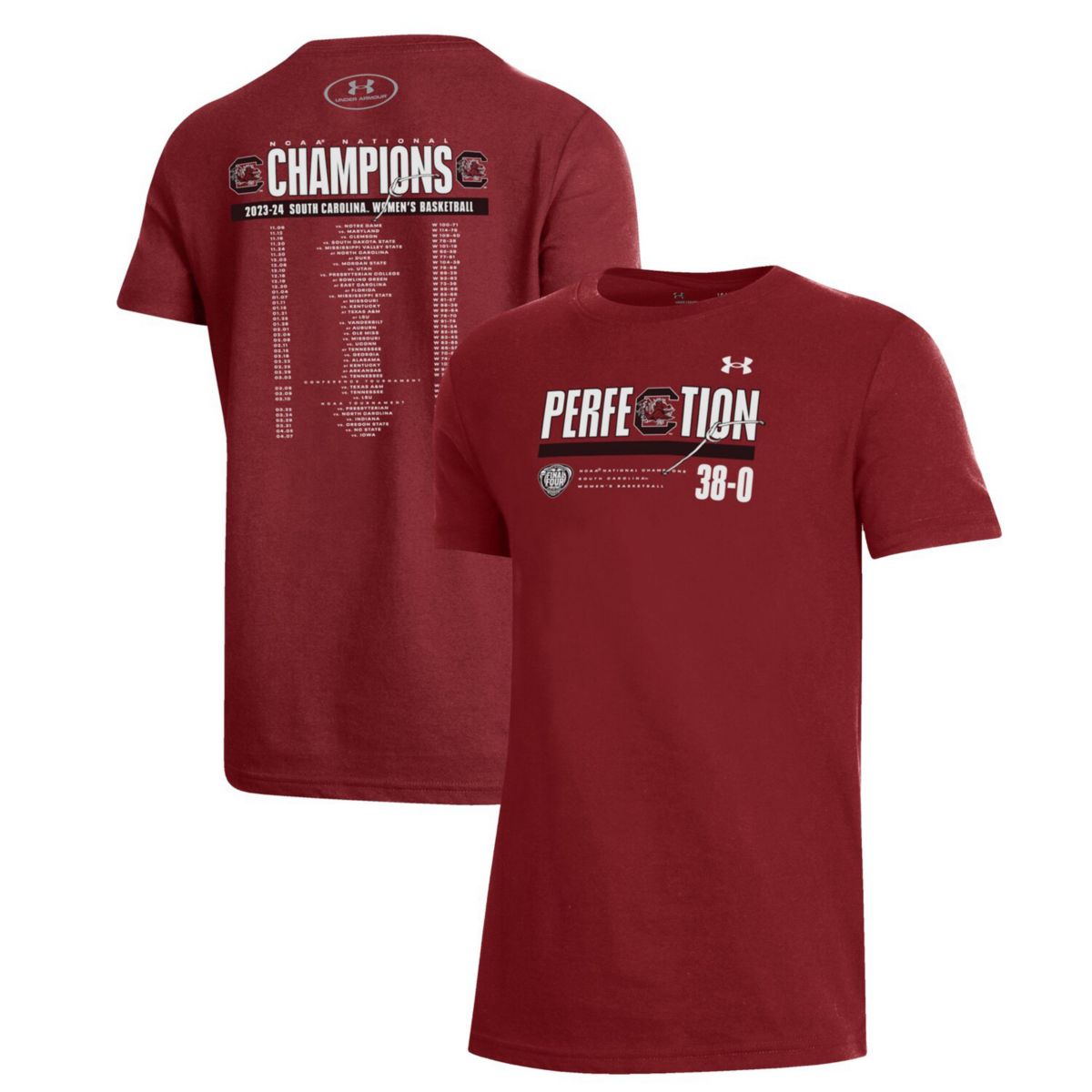 Youth Under Armour  Garnet South Carolina Gamecocks 2024 NCAA Women's Basketball National Champions Schedule T-Shirt Under Armour