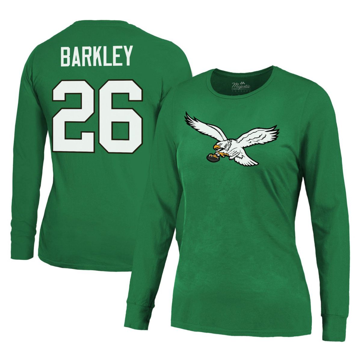 Women's Majestic Threads Saquon Barkley Kelly Green Philadelphia Eagles Name & Number Long Sleeve T-Shirt Majestic Threads