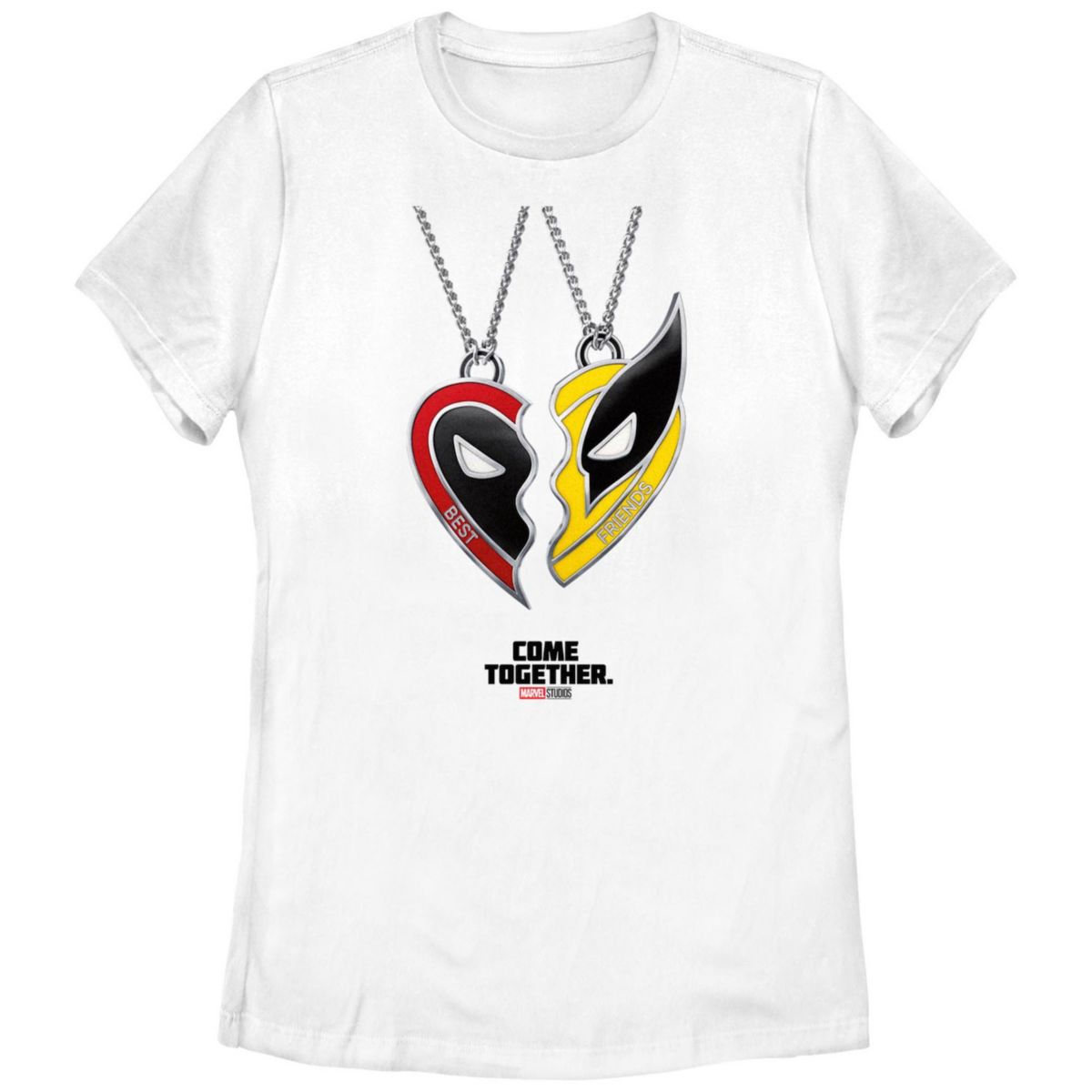 Juniors' Marvel Deadpool and Wolverine Best Friends Necklace Graphic Tee Marvel