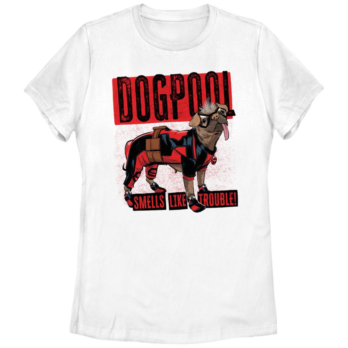 Juniors' Marvel Deadpool and Wolverine Dogpool Trouble Graphic Tee Marvel