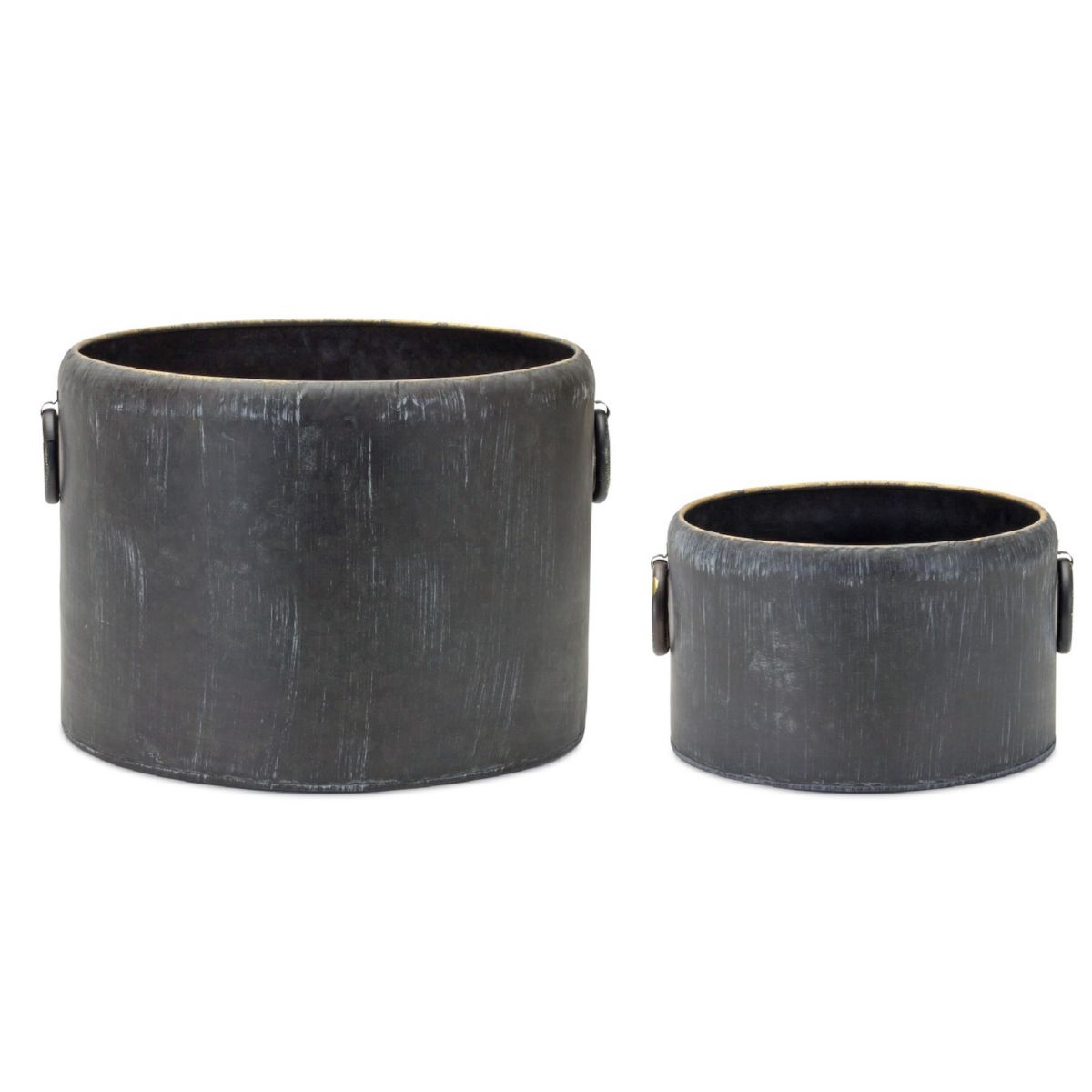 Round Distressed Metal Planter With Handles (set of 2) Slickblue