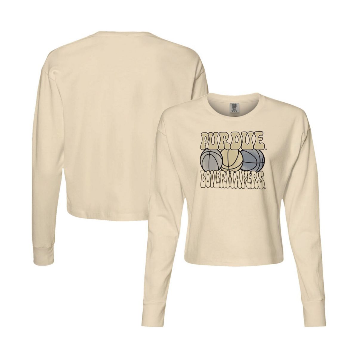 Women's Natural Purdue Boilermakers Comfort Colors Basketball Cropped Long Sleeve T-Shirt Image One